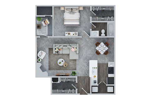 Floor plan for 1 bed, 1 bath, 853 sqft
